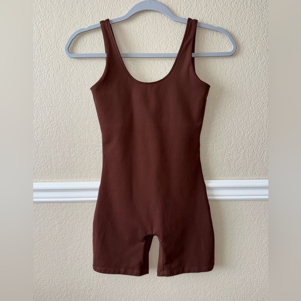 Girlfriend Collective Bike Unitard One Piece Athletic Romper Brown XS
